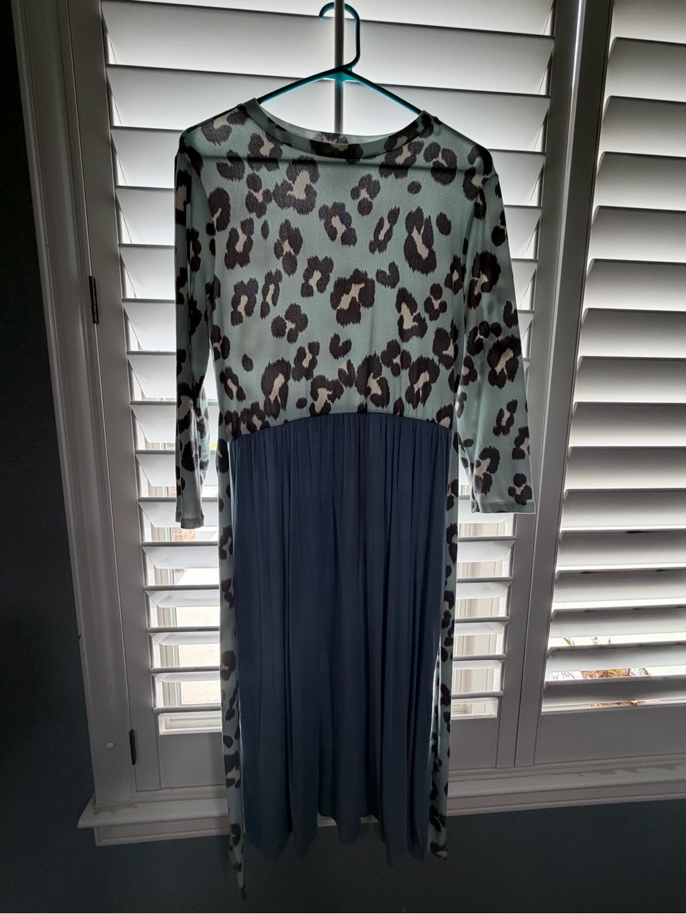 Leopard Print Mint and Navy Midi Dress - Stylish Women's Dress